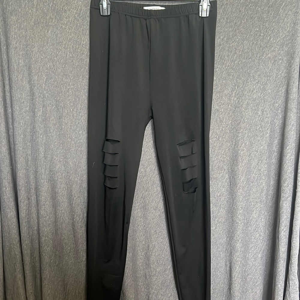 Miss Sparkling Ripped Black Leggings - Size L
